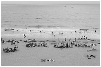Beachgoers from above, Redondo Beach. Los Angeles, California, USA ( black and white)