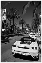 Ferrari car parked on Rodeo Drive. Beverly Hills, Los Angeles, California, USA ( black and white)