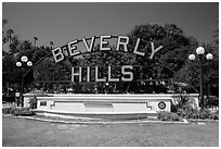 Berverly Hills sign in park. Beverly Hills, Los Angeles, California, USA ( black and white)