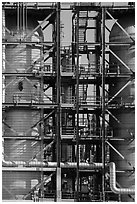 Detail of stairs and process unit in oil refinery, Manhattan Beach. Los Angeles, California, USA ( black and white)