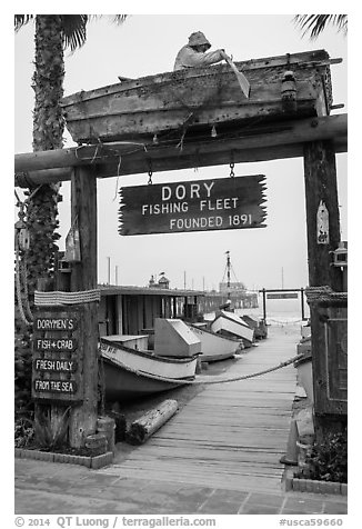 Gate to Dory Fishing Fleet. Newport Beach, Orange County, California, USA (black and white)