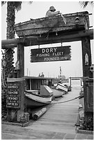 Gate to Dory Fishing Fleet. Newport Beach, Orange County, California, USA ( black and white)