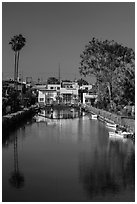 Brightly painted houses along canal. Venice, Los Angeles, California, USA ( black and white)