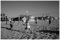 People playing volleyball on beach, Hermosa Beach. Los Angeles, California, USA ( black and white)