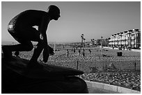 Statue of surfer and lifeguard Tim Kelly, Hermosa Beach. Los Angeles, California, USA ( black and white)