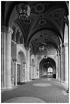 Gallery in Romanesque Revival style original building, UCLA, Westwood. Los Angeles, California, USA ( black and white)