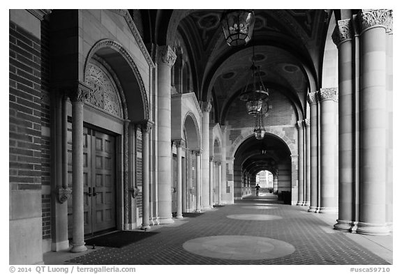 Royce Hall gallery, UCLA, Westwood. Los Angeles, California, USA (black and white)