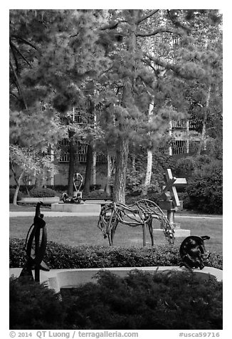 Sculpture Garden, University of California at Los Angeles, Westwood. Los Angeles, California, USA (black and white)