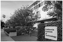 California Institute of Technology campus with sign. Pasadena, Los Angeles, California, USA ( black and white)
