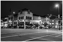 Downtown at night. Pasadena, Los Angeles, California, USA ( black and white)