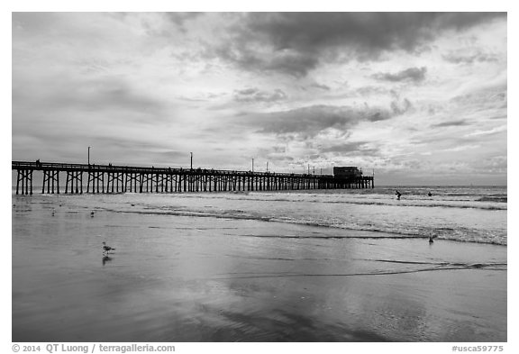 Newport Pier and clouds. Newport Beach, Orange County, California, USA (black and white)