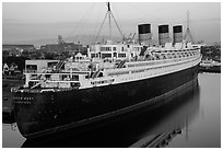 View of Queen Mary from above. Long Beach, Los Angeles, California, USA ( black and white)