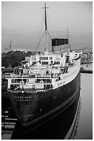 View of Queen Mary from behind and above. Long Beach, Los Angeles, California, USA ( black and white)