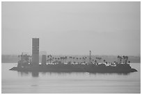 Islet at sunrise in harbor. Long Beach, Los Angeles, California, USA ( black and white)