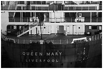 RMS Queen Mary stern. Long Beach, Los Angeles, California, USA ( black and white)