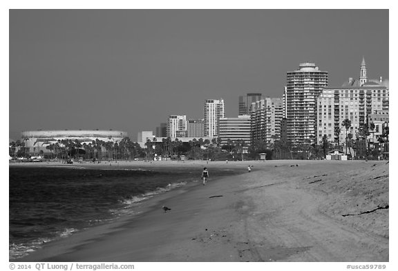 Beach and high-rises. Long Beach, Los Angeles, California, USA (black and white)