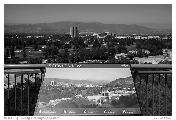 Scenic view sign, Universal Studios. Universal City, Los Angeles, California, USA (black and white)