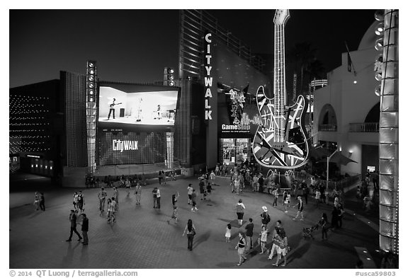 Universal Citywalk at night. Universal City, Los Angeles, California, USA (black and white)
