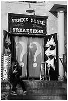 Freak Show, Ocean Front Walk. Venice, Los Angeles, California, USA ( black and white)