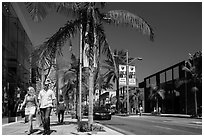 Shoppers walk on Rodeo Drive. Beverly Hills, Los Angeles, California, USA ( black and white)