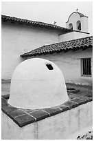 Oven and church, El Presidio. Santa Barbara, California, USA ( black and white)