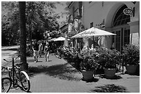 State Street sidewalk on sunny day. Santa Barbara, California, USA ( black and white)