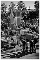 Familly looks at San Francisco built from legos, Legoland, Carlsbad. California, USA ( black and white)