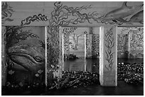 PCH underpass decorated with mural of ocean life, Leo Carrillo State Park. Los Angeles, California, USA ( black and white)