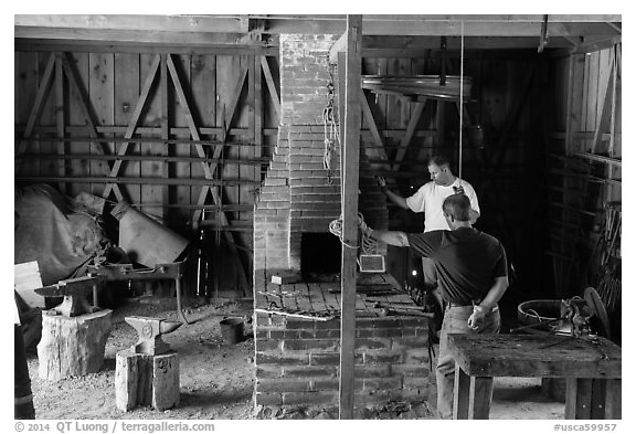 Blacksmith workshop, Fort Tejon. California, USA (black and white)