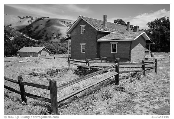 Barracks, Fort Tejon state historic park. California, USA (black and white)