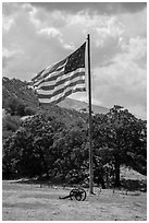 American flag, Fort Tejon. California, USA ( black and white)