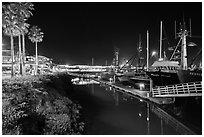 Ventura harbor at night. California, USA ( black and white)