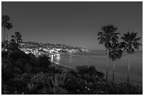 View from park at night. Laguna Beach, Orange County, California, USA ( black and white)