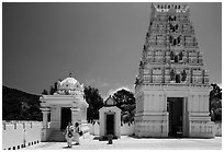 Women visiting Malibu Hindu Temple, Calabasas. Los Angeles, California, USA ( black and white)