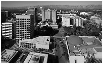 Aerial view of Tech Museum and Plaza de Cesar Chavez. San Jose, California, USA ( black and white)