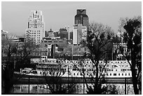 Riverboat and downtown skyline. Sacramento, California, USA ( black and white)