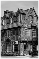 Red half-timbered building. Solvang, California, USA ( black and white)