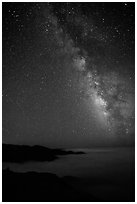 Sky at night with Milky Way above sea of clouds, Garrapata State Park. Big Sur, California, USA ( black and white)