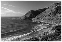 Cove lighted by setting sun. Big Sur, California, USA ( black and white)