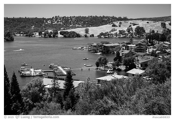 Marina, Tulloch Reservoir. California, USA (black and white)
