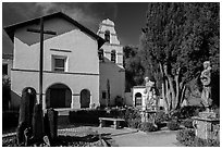 Church and bell tower, Mission San Juan Bautista. San Juan Bautista, California, USA ( black and white)