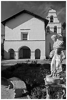 Statue and Mission San Juan Bautista. San Juan Bautista, California, USA ( black and white)