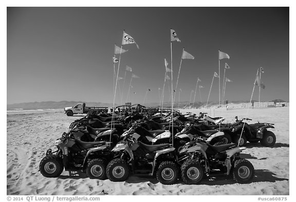 Dune buggies for rent, Pismo Beach, Oceano. California, USA (black and white)