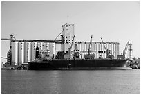 Grain silo and cargo boat, Stockton. California, USA ( black and white)