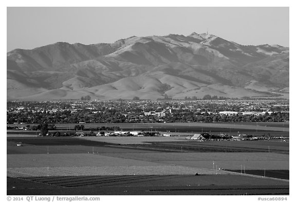 Agricultural lands and Salinas Valley. California, USA (black and white)