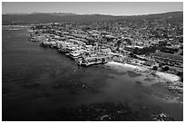 Aerial view of Aquarium and Cannery Row waterfront. Monterey, California, USA ( black and white)