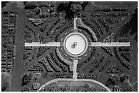 Aerial view of fontain in Rose Garden. San Jose, California, USA ( black and white)