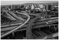 Aerial view of highway exchange and downtown. San Jose, California, USA ( black and white)