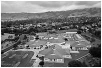 Aerial view of Silver Oak school and Evergreen hills. San Jose, California, USA ( black and white)