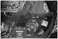 Aerial view of Christmas in the Park looking straight down. San Jose, California, USA ( black and white)